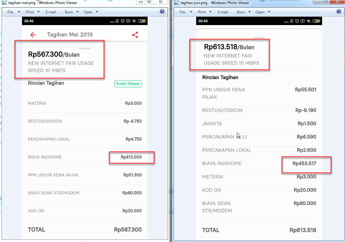 Mohon penjelasan rincian tagihan Indihome di bulan Juni