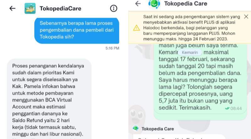 Refund dari Tokopedia belum selesai padahal sudah lebih dari sebulan